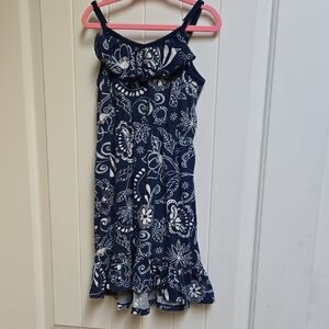 George Cotton Blend Child Size 6 Navy Blue White Floral Kids Dress Sleeveless